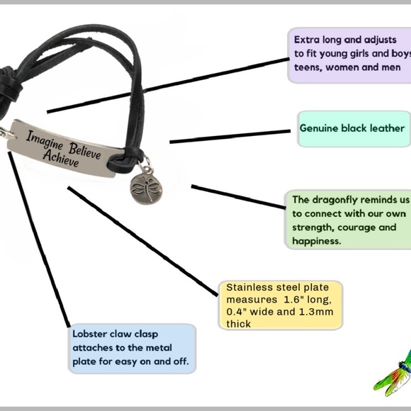 Inspirational Saying Bracelet Imagine Believe Achieve - Picture 2 of 4